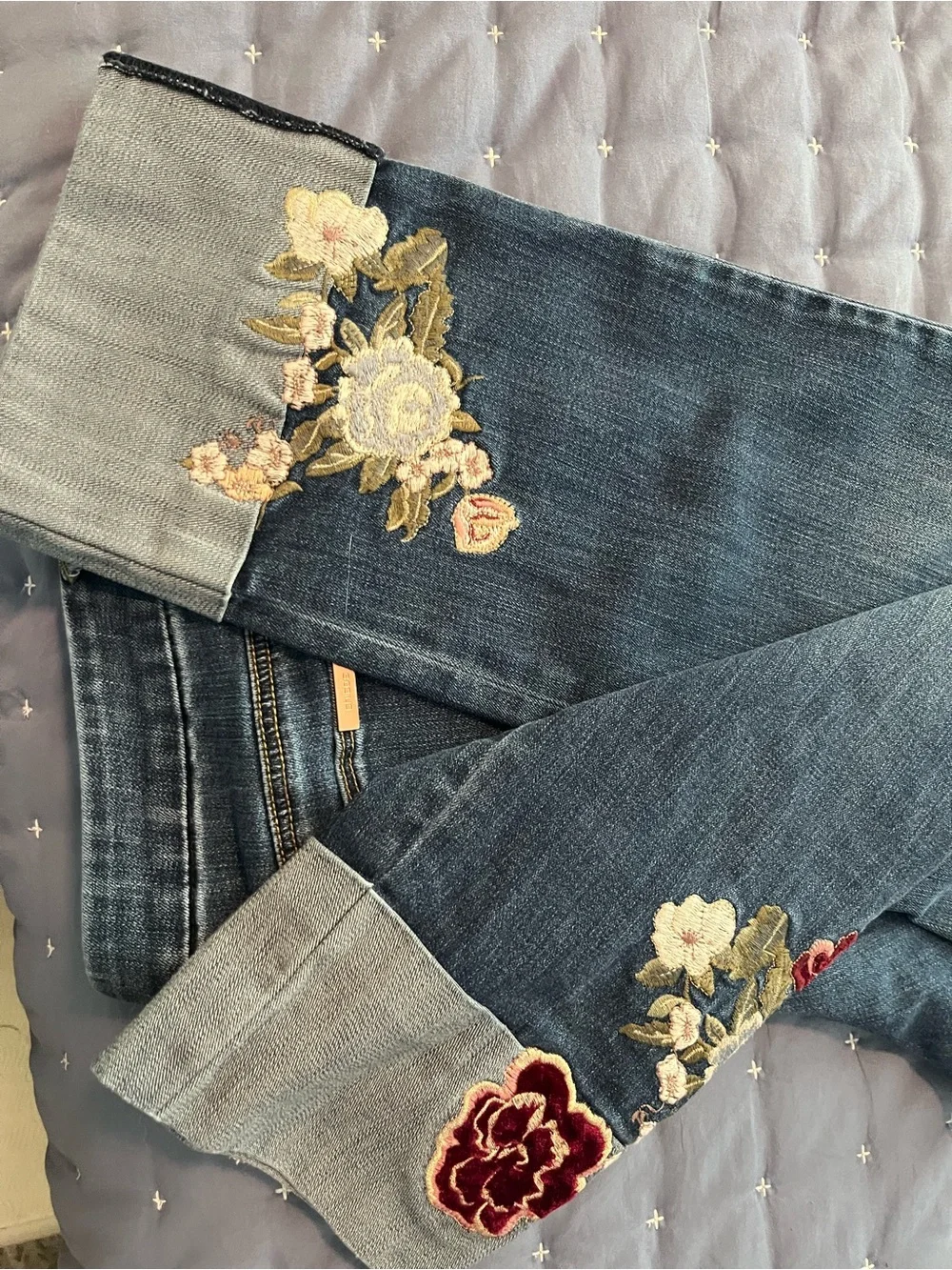 Chico’s So Slimming Dark Wash Ankle Jeans with Floral Embroidery